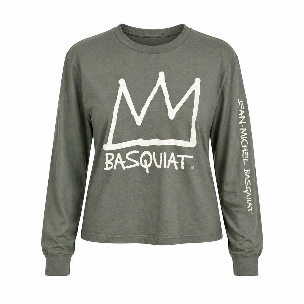 GAP X JEAN-MICHEL BASQUIAT T-Shirt Size Small Green Spell Out Crown Logo